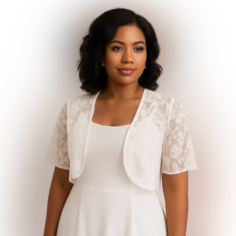 Elegant White Lace Bolero Shrug – Lightweight Sheer Floral Cover-Up - Picture 2 of 8